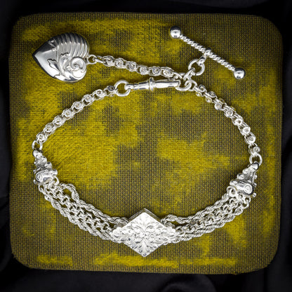 Antique Silver Multi-Strand Albertina Albert Chain Bracelet with Heart