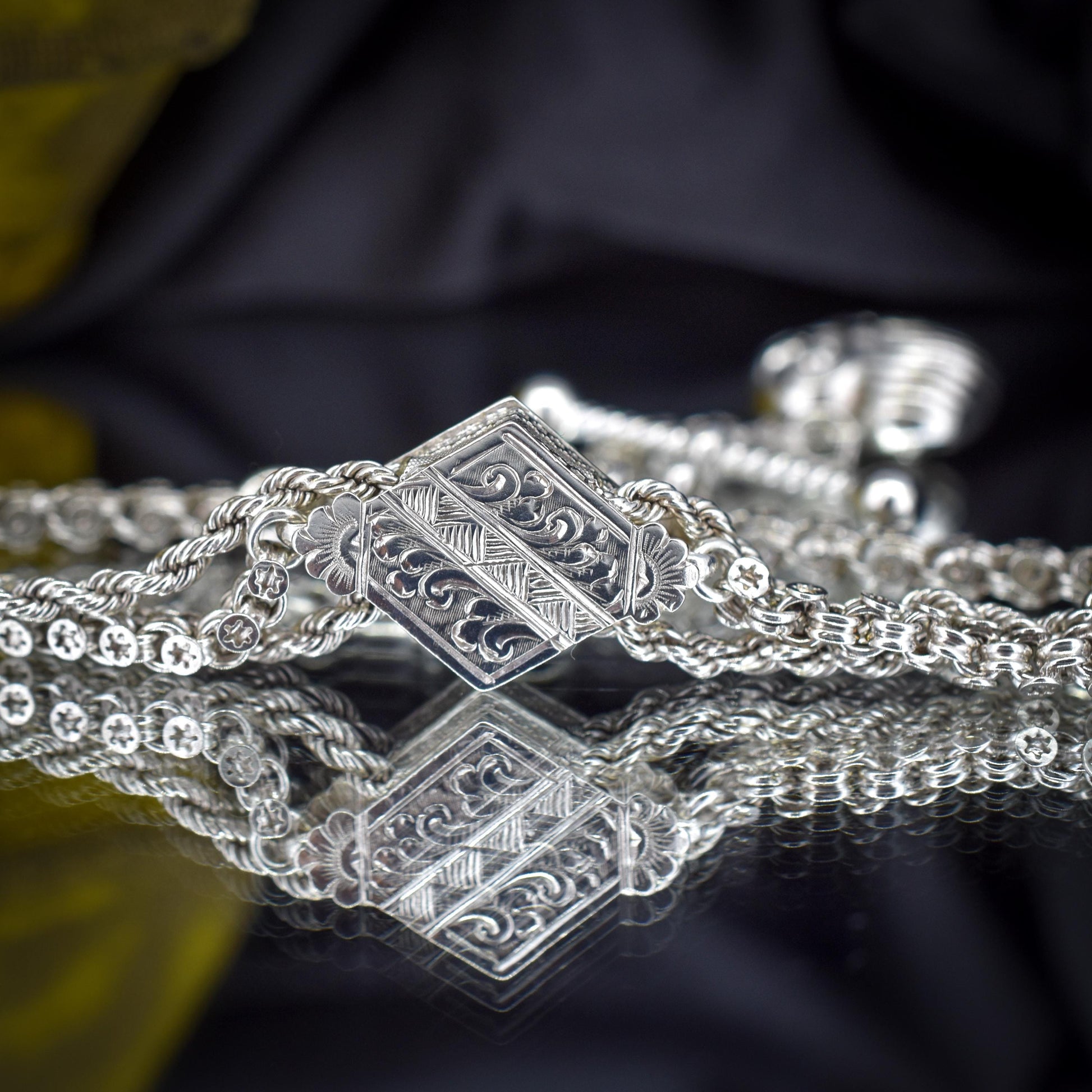 Antique Silver Multi-Strand Albertina Albert Chain Bracelet with Heart