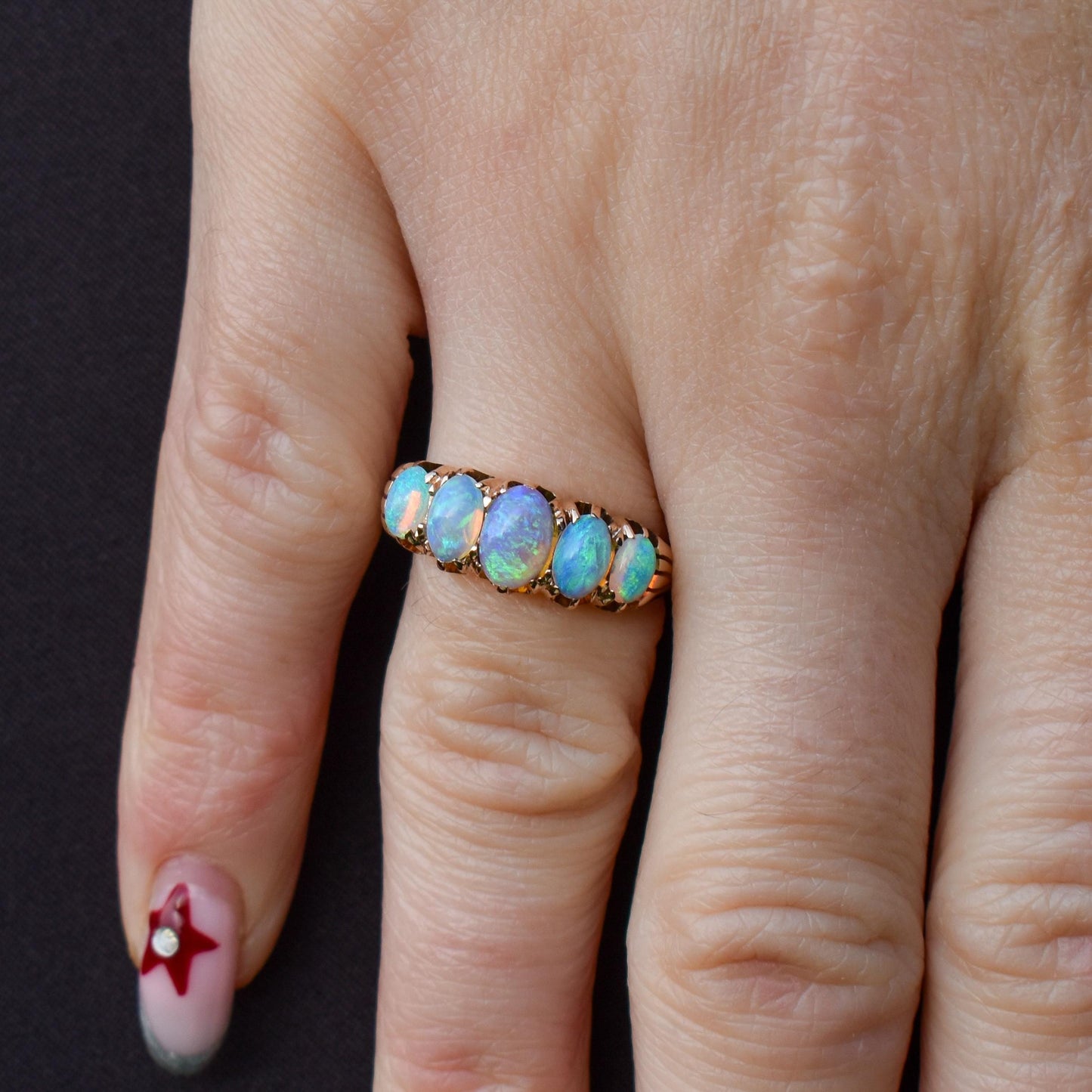 Antique Edwardian Natural Opal Five Stone 18ct Gold Ring