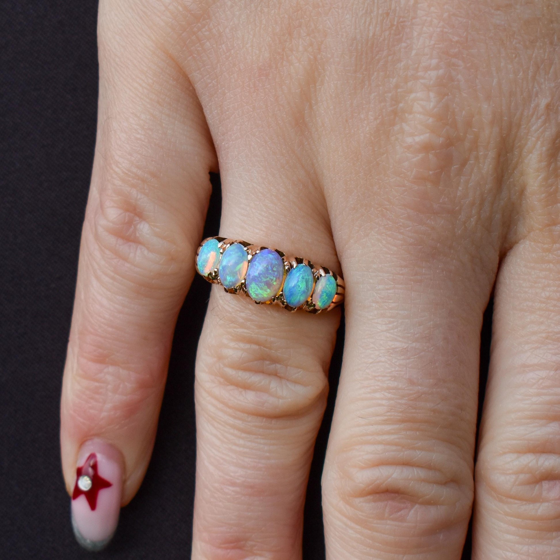 Antique Edwardian Natural Opal Five Stone 18ct Gold Ring
