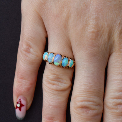 Antique Edwardian Natural Opal Five Stone 18ct Gold Ring