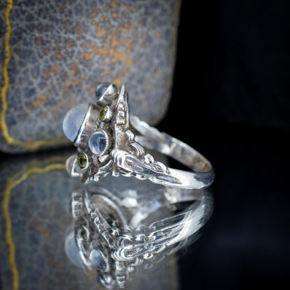 Antique Austro-Hungarian Silver Moonstone and Peridot Ring