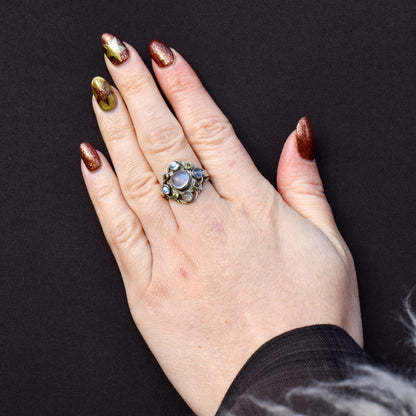 Antique Austro-Hungarian Silver Moonstone and Peridot Ring