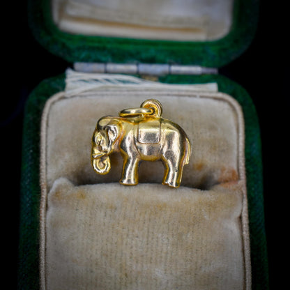 Vintage 9ct Yellow Gold Elephant Animal Charm Pendant | Dated 1967