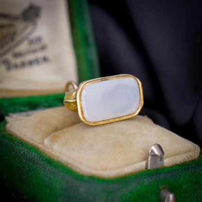 Antique Chalcedony Elephant Gold Cased Ornate Fob Seal Pendant