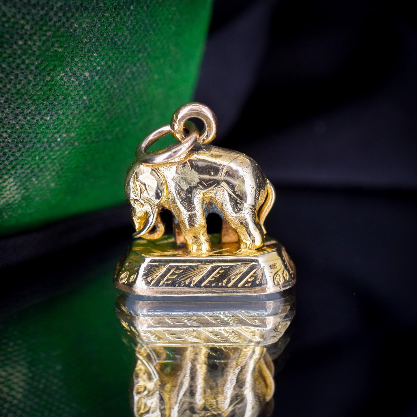 Antique Chalcedony Elephant Gold Cased Ornate Fob Seal Pendant