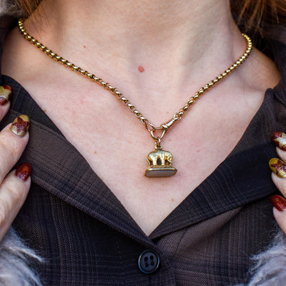 Antique Chalcedony Elephant Gold Cased Ornate Fob Seal Pendant