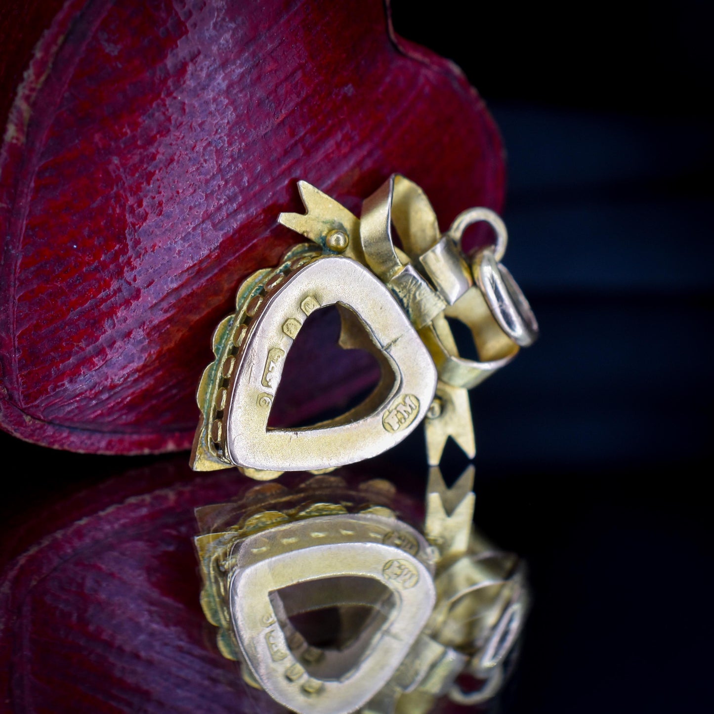 Antique '1902' Ruby and Pearl 9ct Gold Heart Bow Pendant