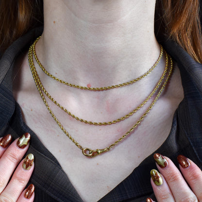 Antique Rope Twist Chain Guard Muff Necklace 51" with Dog Clip and Bolt Ring