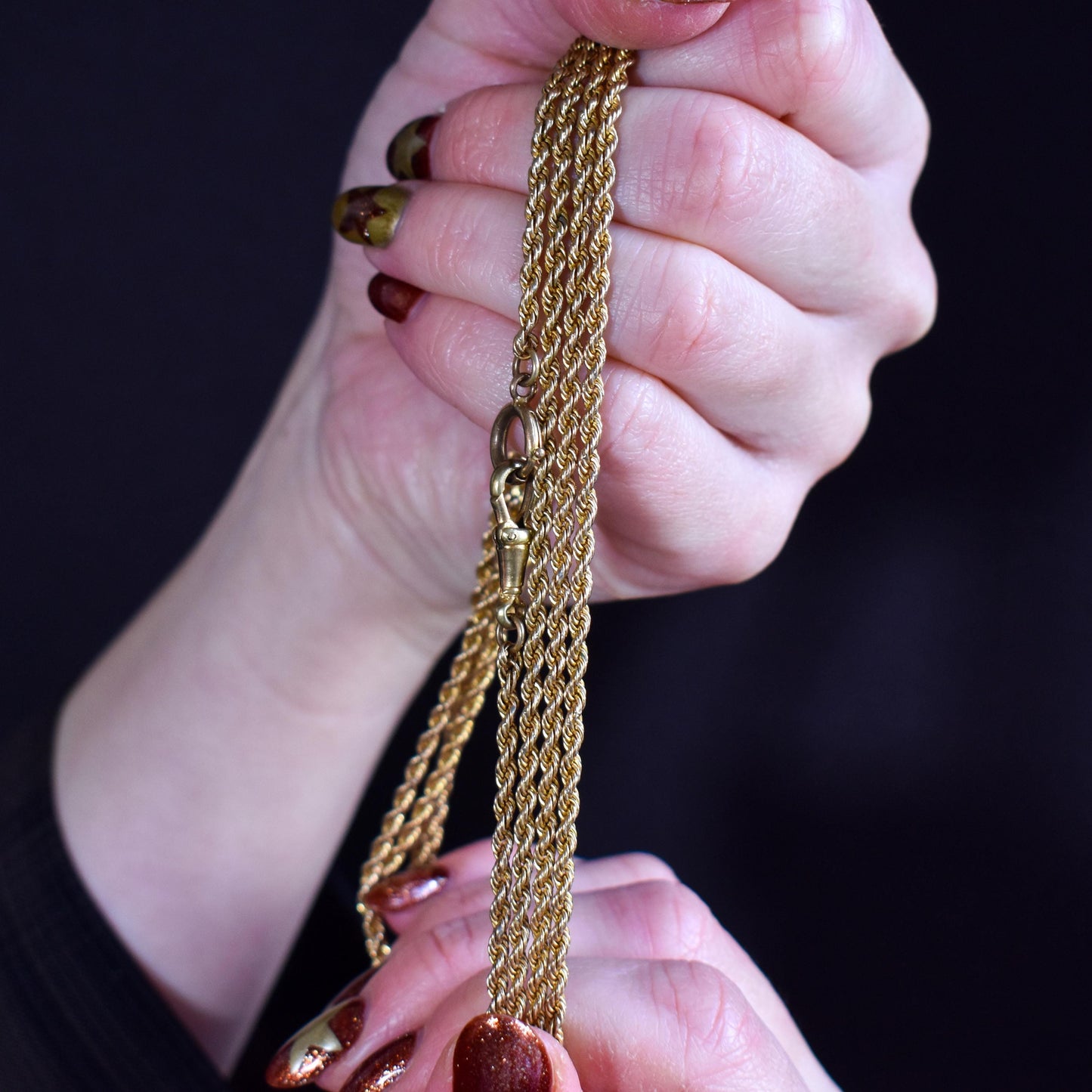 Antique Rope Twist Chain Guard Muff Necklace 51" with Dog Clip and Bolt Ring