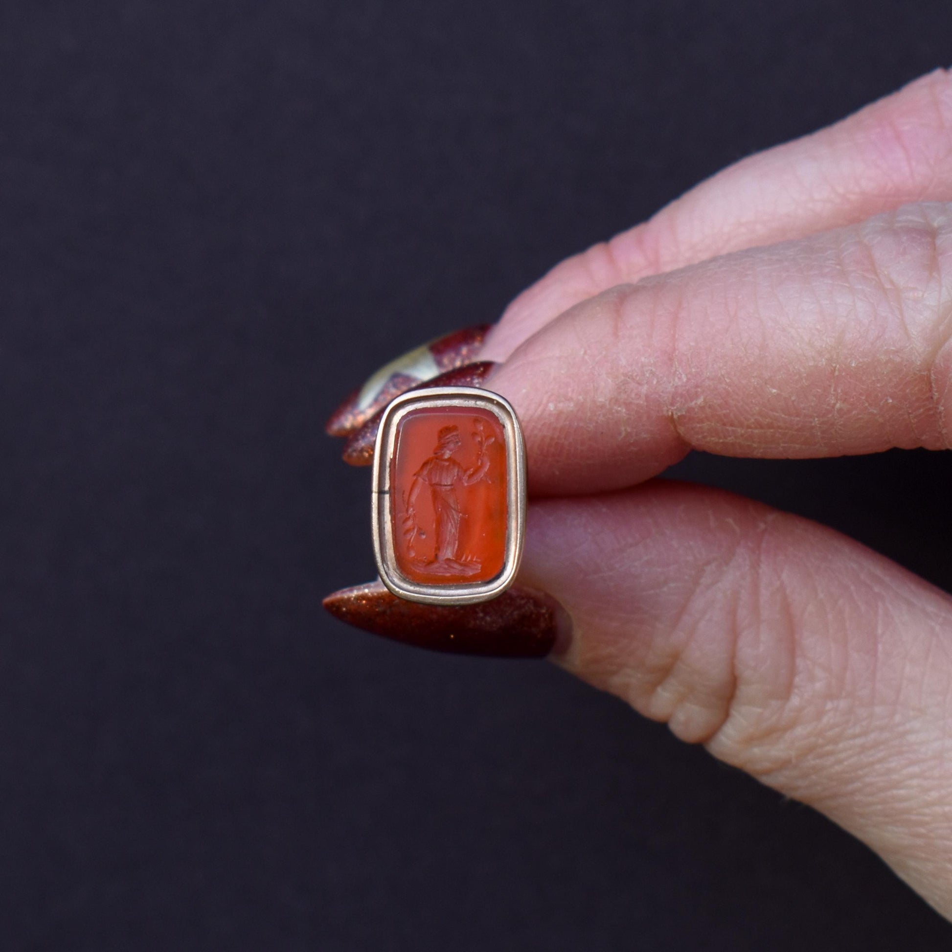 Antique Carnelian Greek Figure Intaglio Gold Fob Pendant
