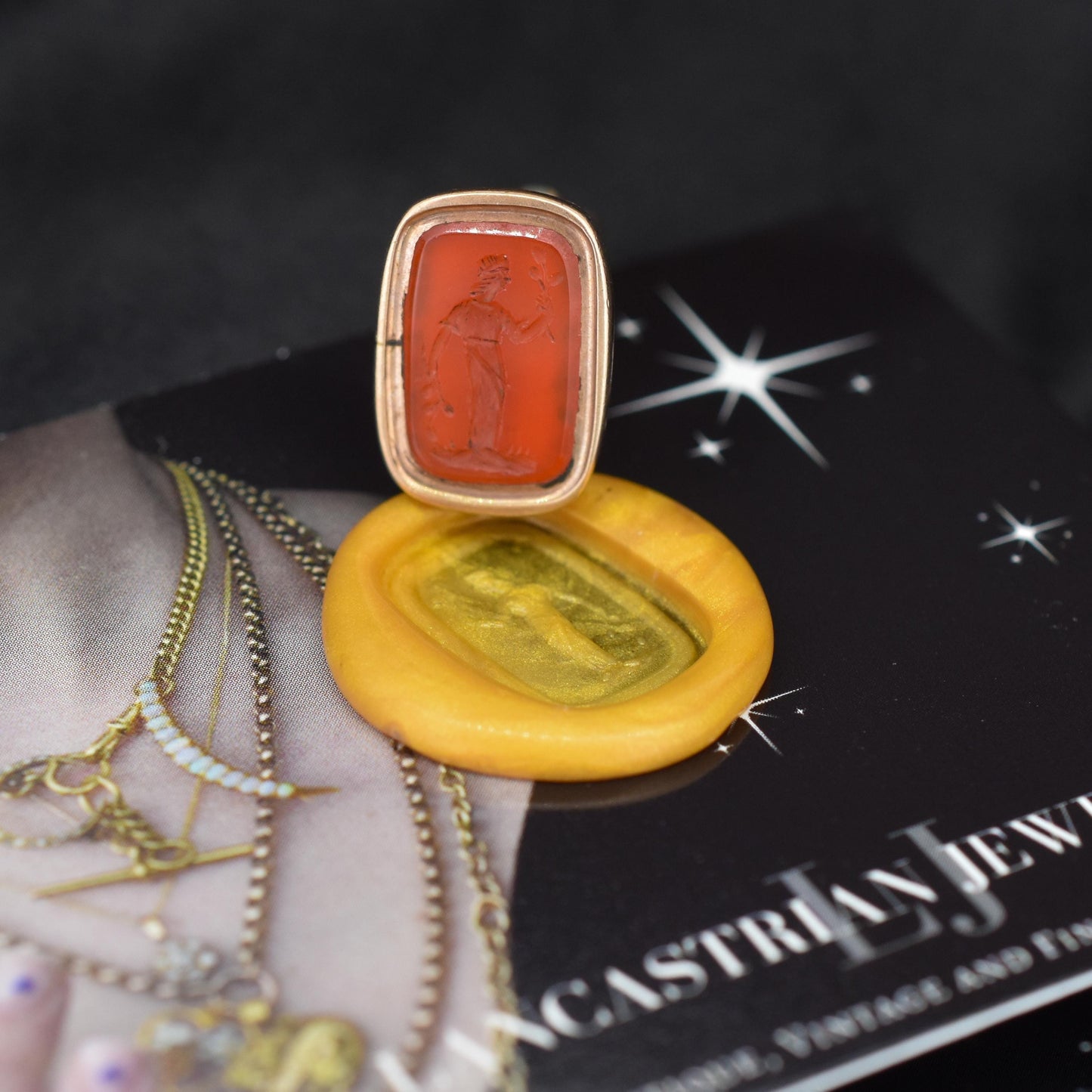 Antique Carnelian Greek Figure Intaglio Gold Fob Pendant