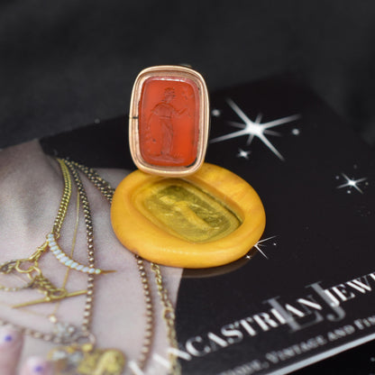 Antique Carnelian Greek Figure Intaglio Gold Fob Pendant