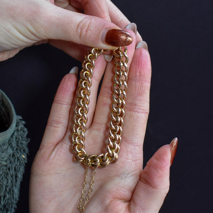 Antique 9ct Gold Concealed Clasp Curb Bracelet | 7"