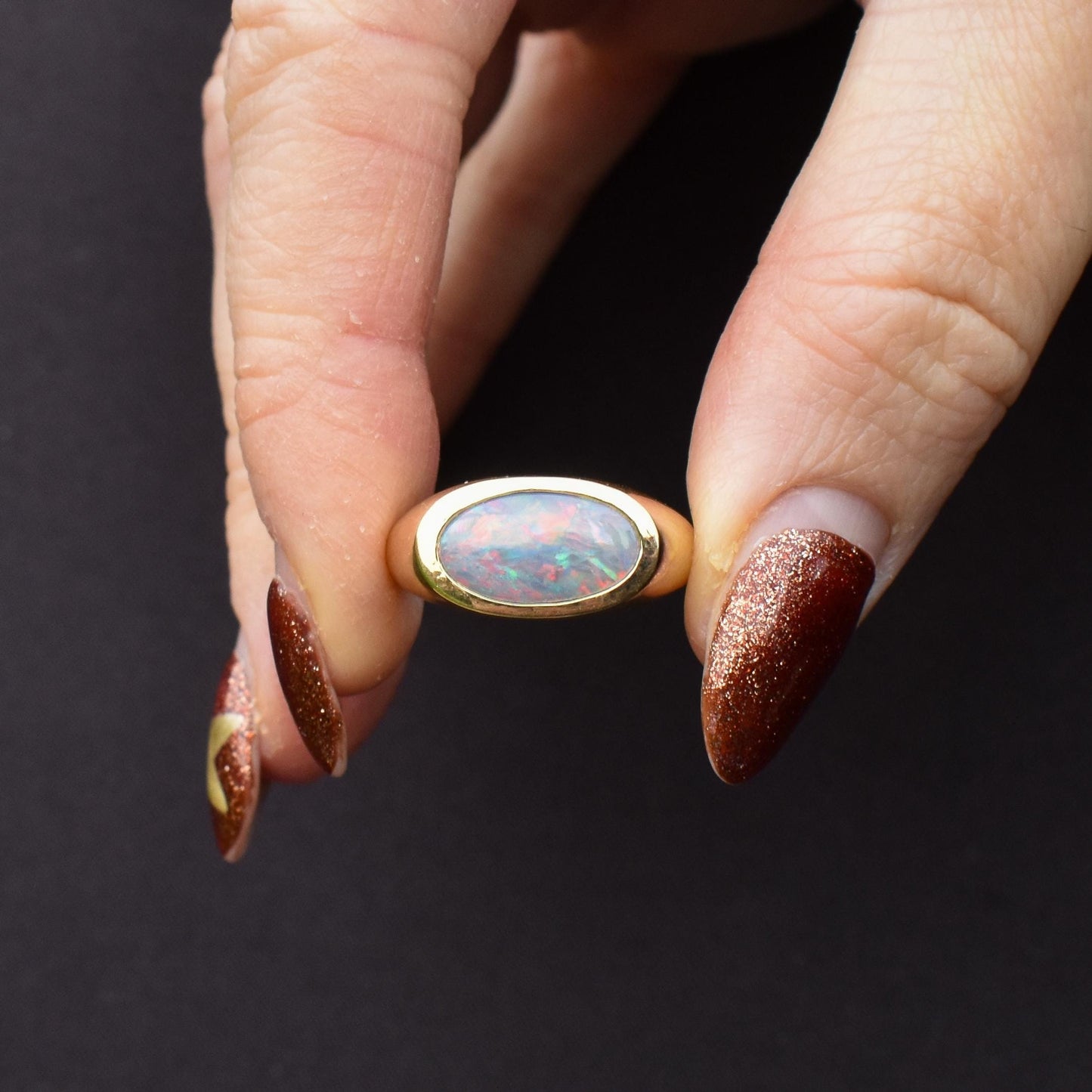 1.50ct Black Opal Solitaire 18ct Yellow Gold Signet Ring - 7.8g