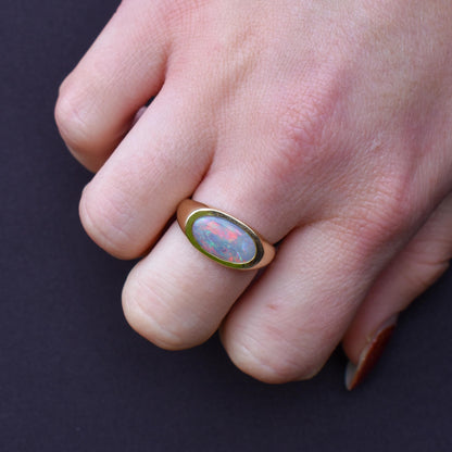 1.50ct Black Opal Solitaire 18ct Yellow Gold Signet Ring - 7.8g