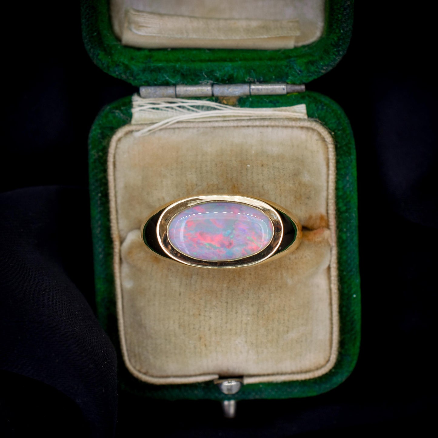 1.50ct Black Opal Solitaire 18ct Yellow Gold Signet Ring - 7.8g