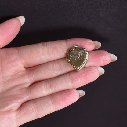 Vintage 9ct Yellow Gold Engraved Fancy Heart Locket Pendant