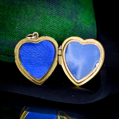 Vintage 9ct Yellow Gold Engraved Fancy Heart Locket Pendant