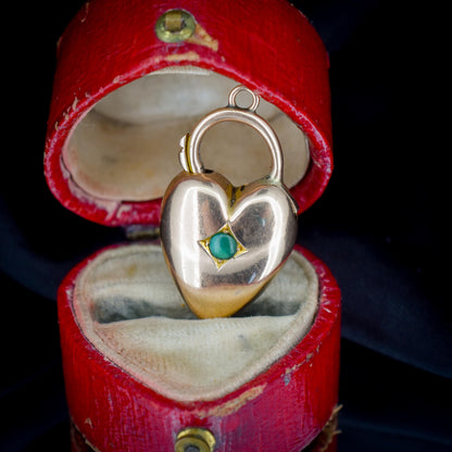 Antique 15ct Rose Gold Puffy Turquoise Heart Padlock Charm