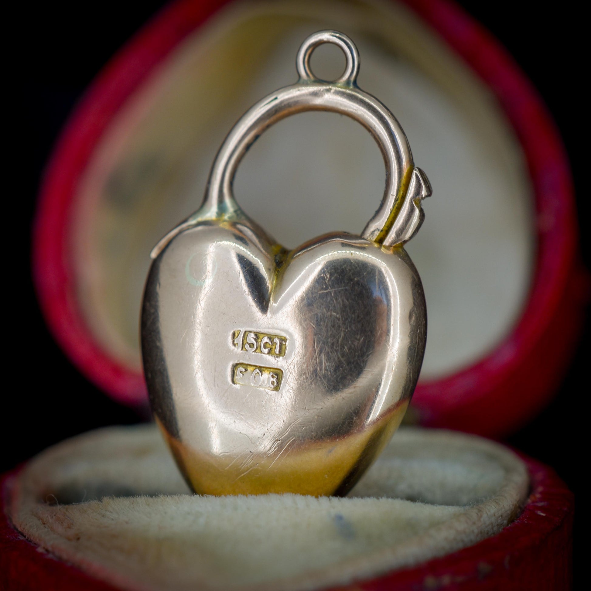 Antique 15ct Rose Gold Puffy Turquoise Heart Padlock Charm