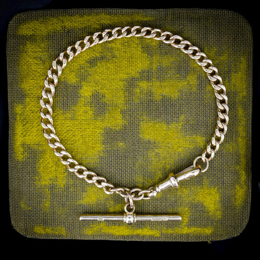 Antique Graduated Curb 9ct Gold Bracelet with Dog Clip and T-bar | 7.5"