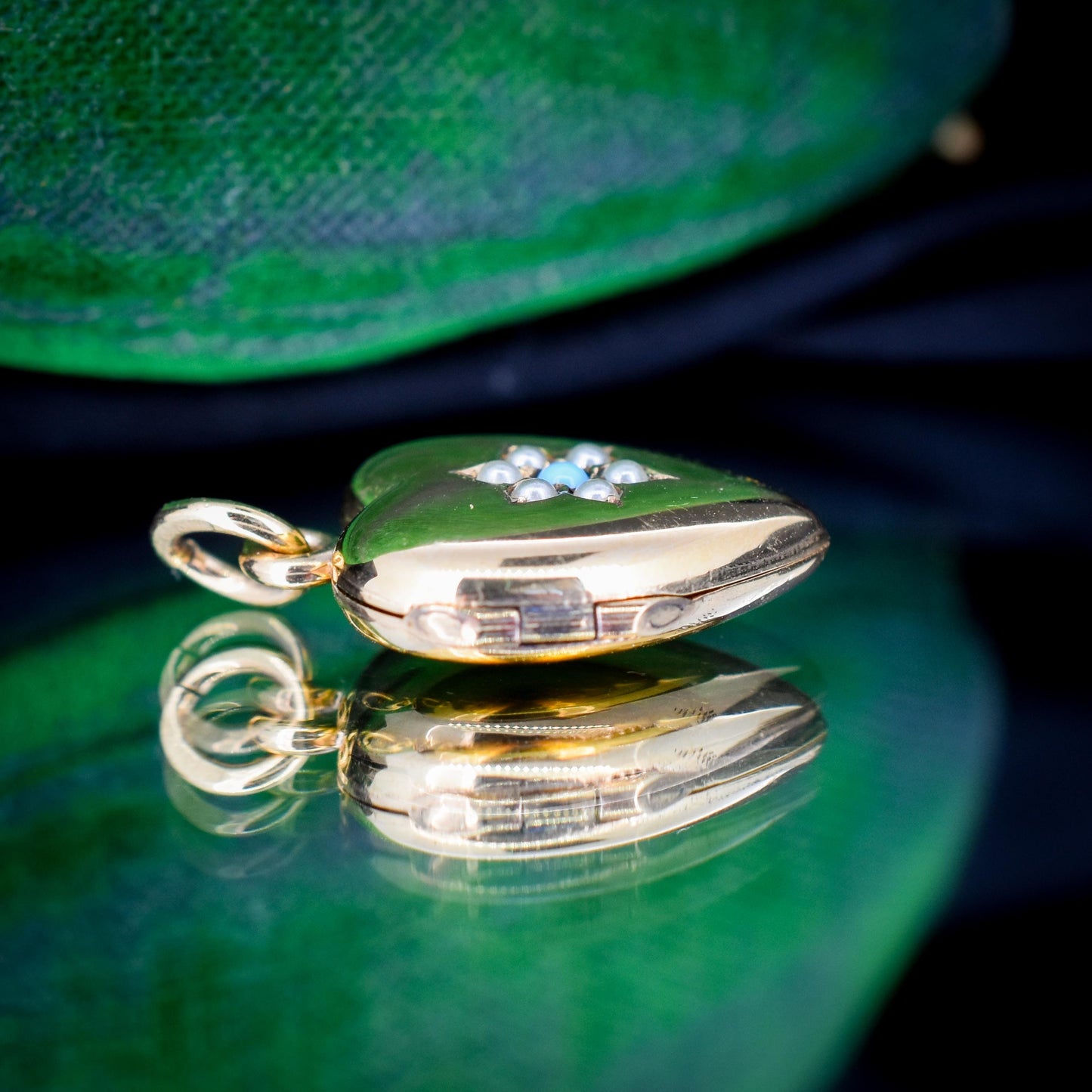 Antique Turquoise Pearl Flower Rolled Gold Locket Pendant