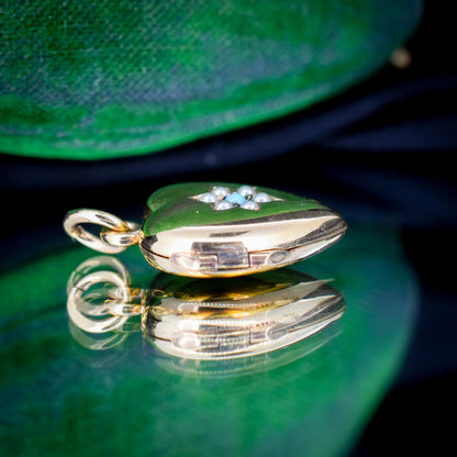 Antique Turquoise Pearl Flower Rolled Gold Locket Pendant