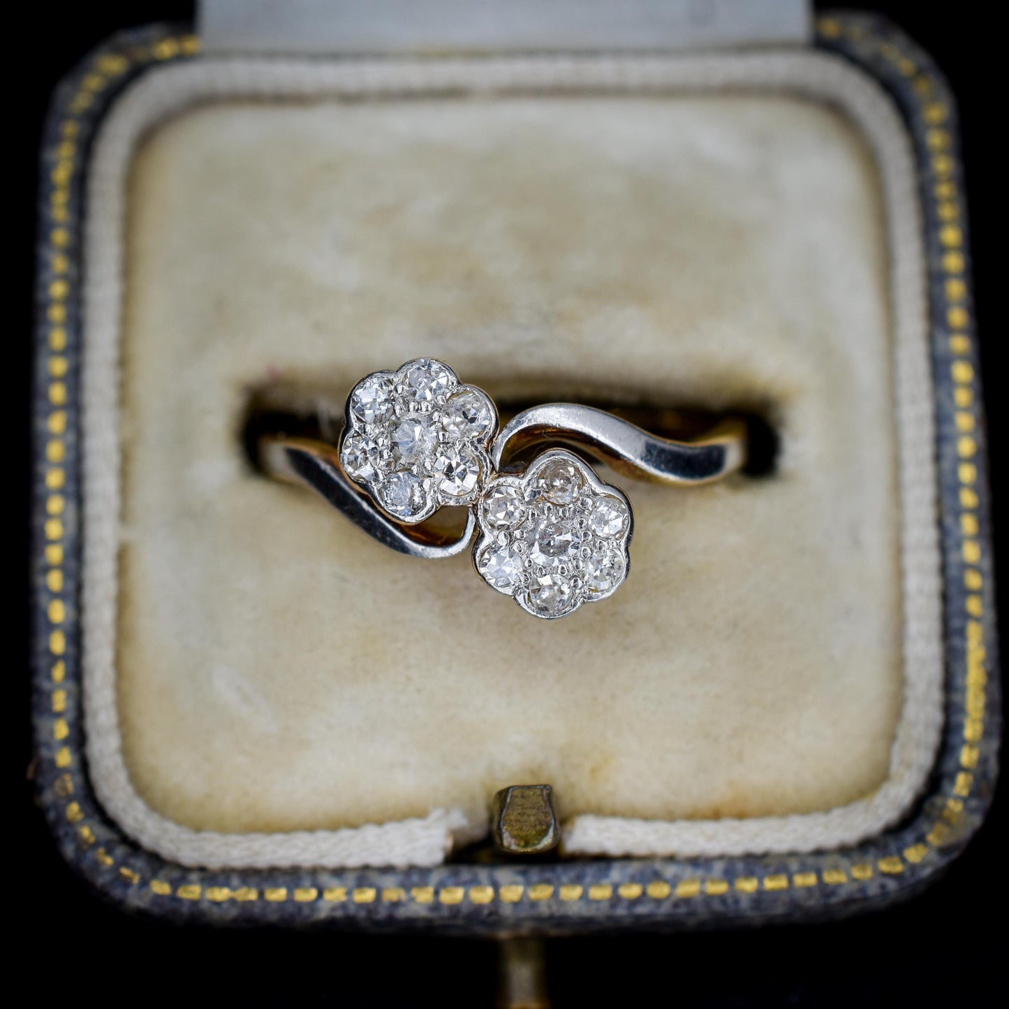 Antique Diamond Cluster Flower Daisy 18ct Gold Double Twist Ring
