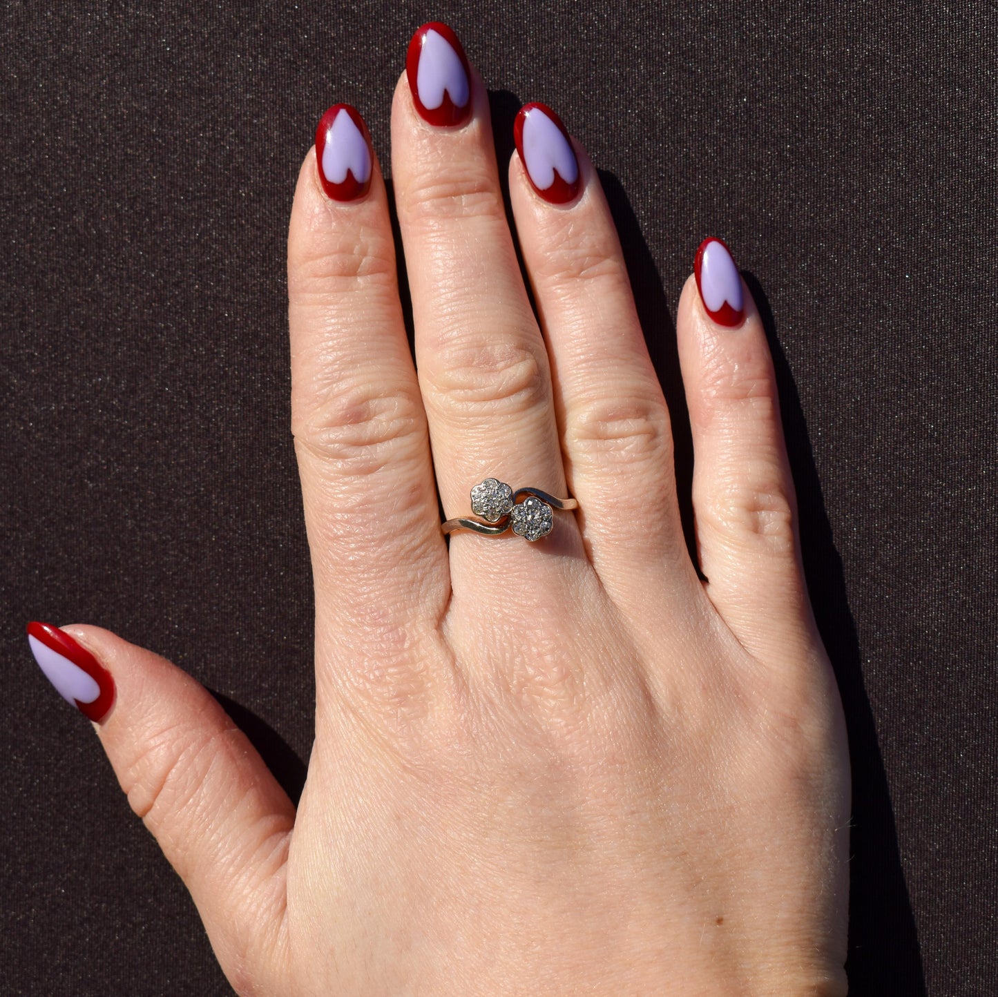 Antique Diamond Cluster Flower Daisy 18ct Gold Double Twist Ring