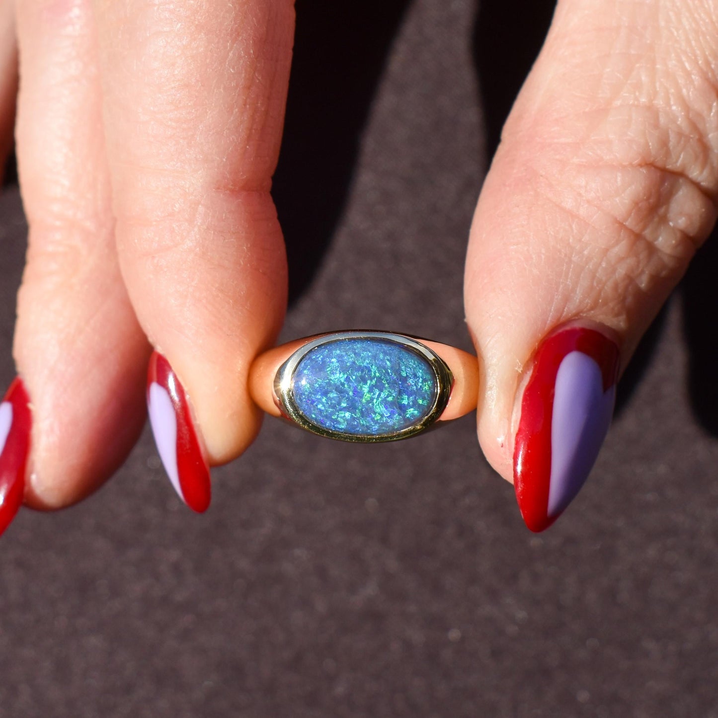 2.35ct Black Opal Solitaire 18ct Yellow Gold Signet Ring - 7.2g