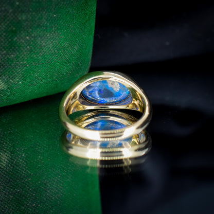 2.35ct Black Opal Solitaire 18ct Yellow Gold Signet Ring - 7.2g