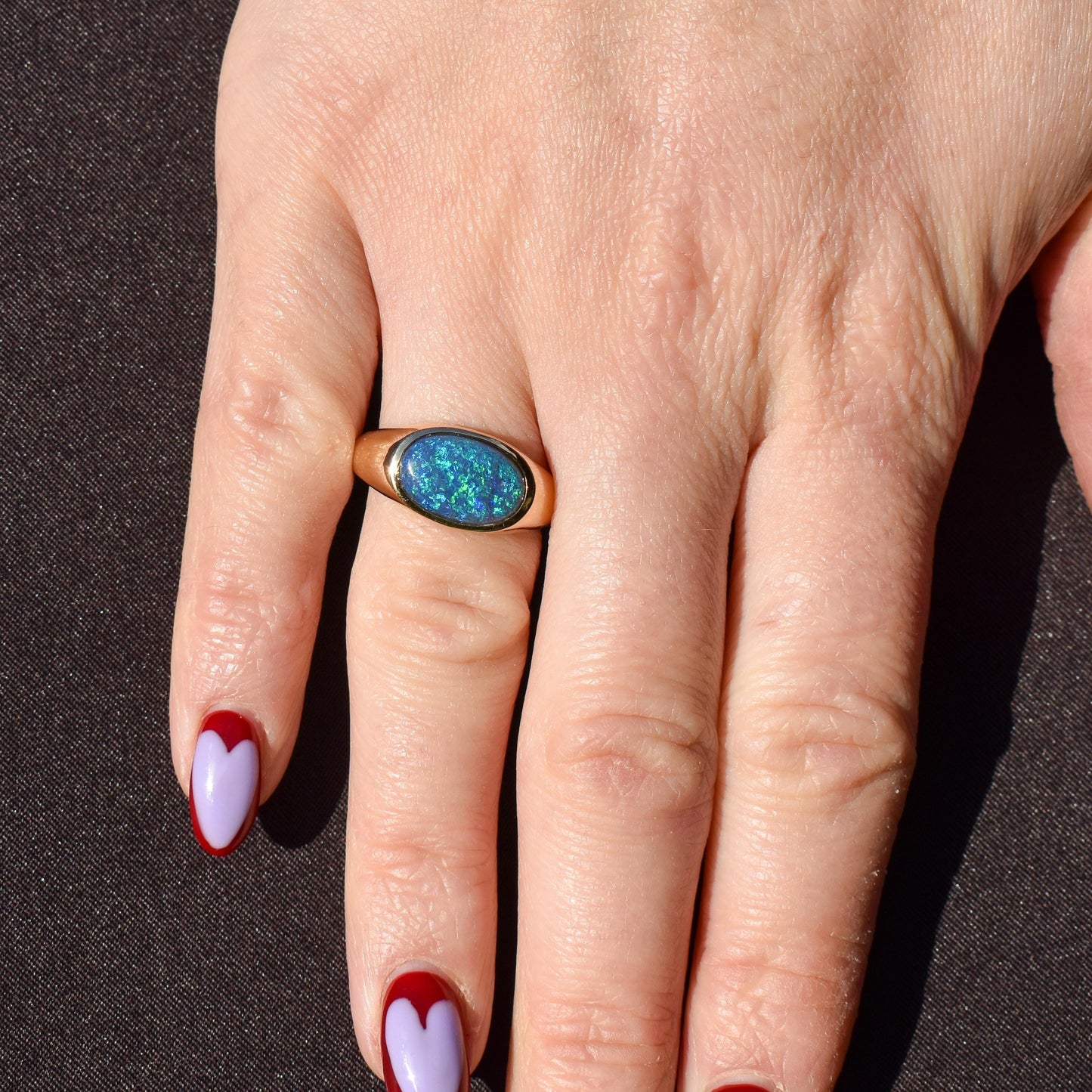 2.35ct Black Opal Solitaire 18ct Yellow Gold Signet Ring - 7.2g