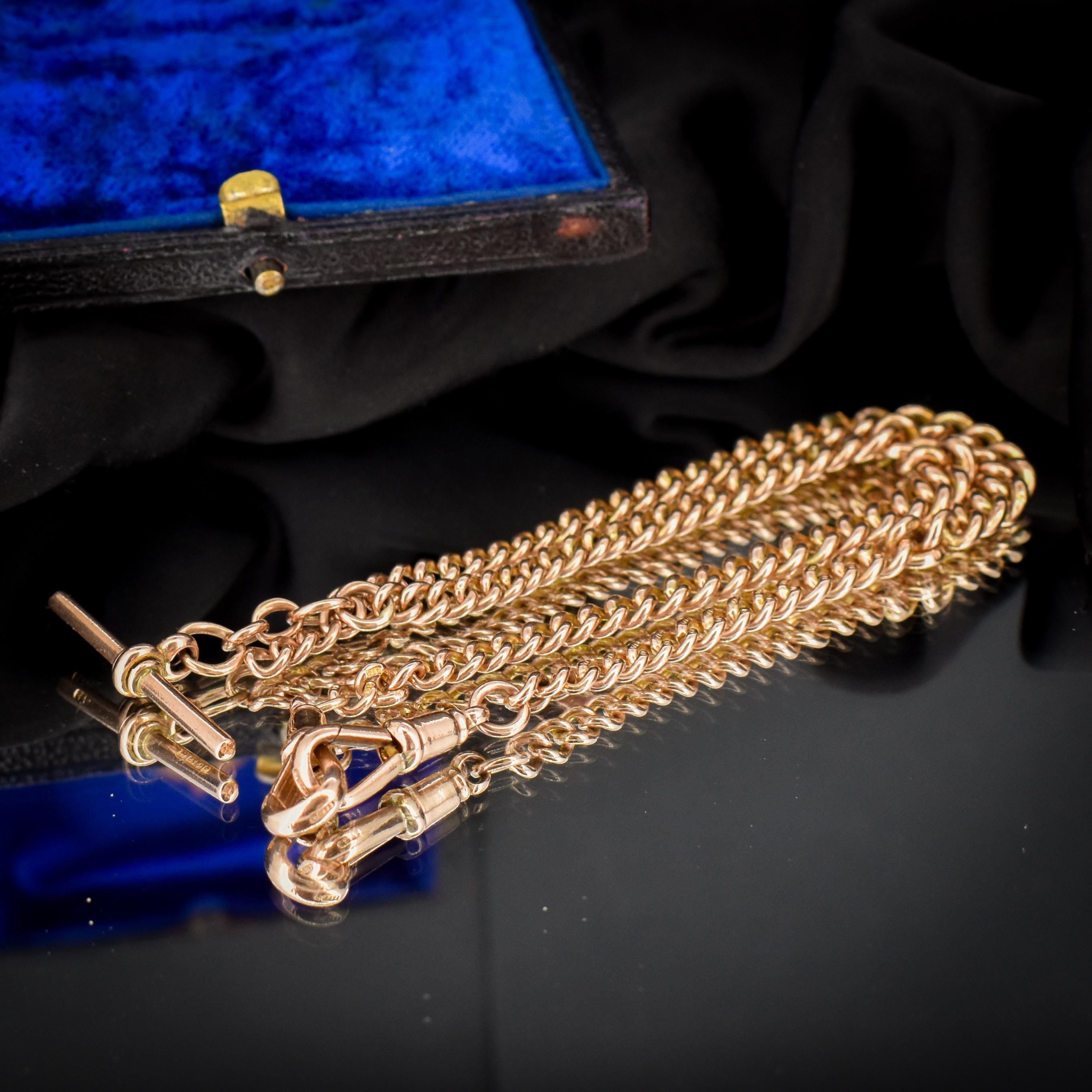Antique 9ct Gold Curb Link Dog Clip Albert Watch Chain Necklace