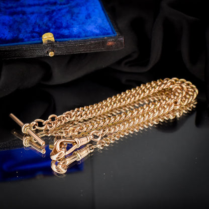 Antique 9ct Gold Curb Link Dog Clip Albert Watch Chain Necklace - 16"