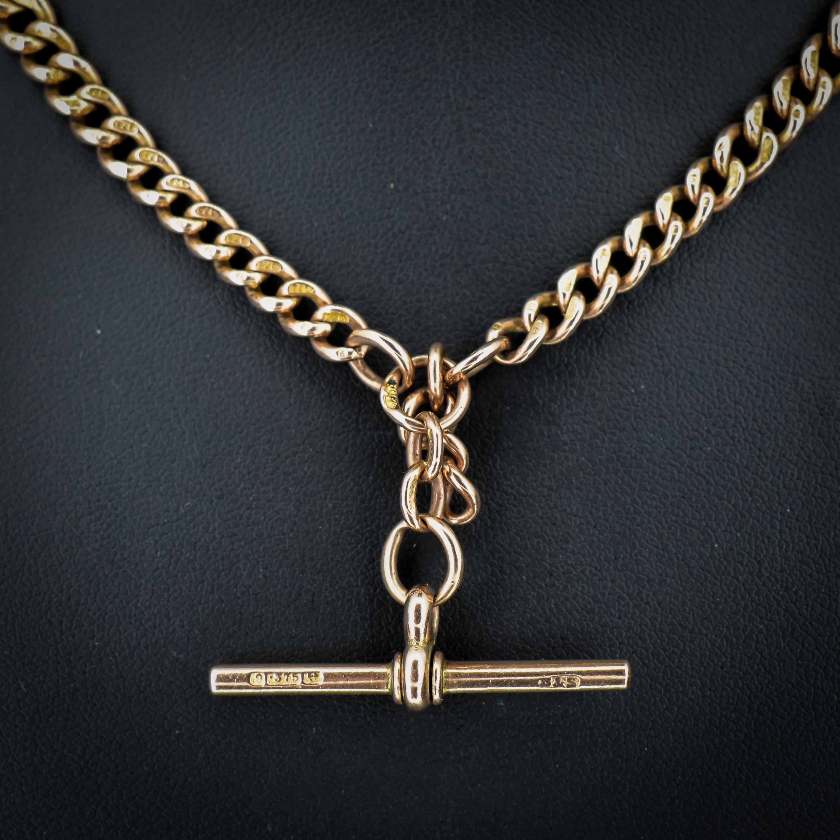Antique 9ct Gold Curb Link Dog Clip Albert Watch Chain Necklace
