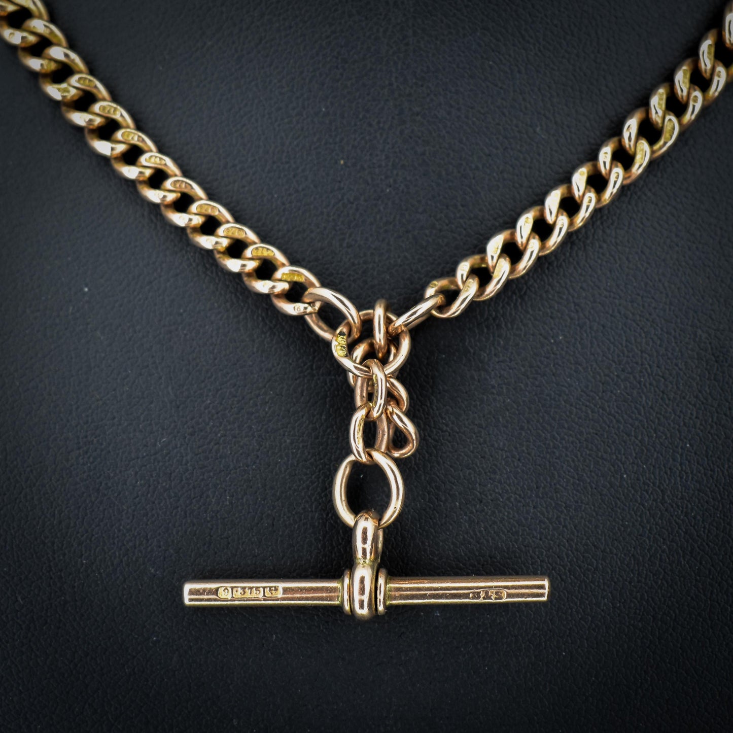 Antique 9ct Gold Curb Link Dog Clip Albert Watch Chain Necklace - 16"