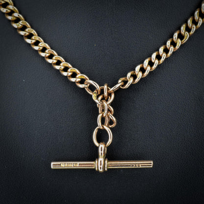 Antique 9ct Gold Curb Link Dog Clip Albert Watch Chain Necklace - 16"