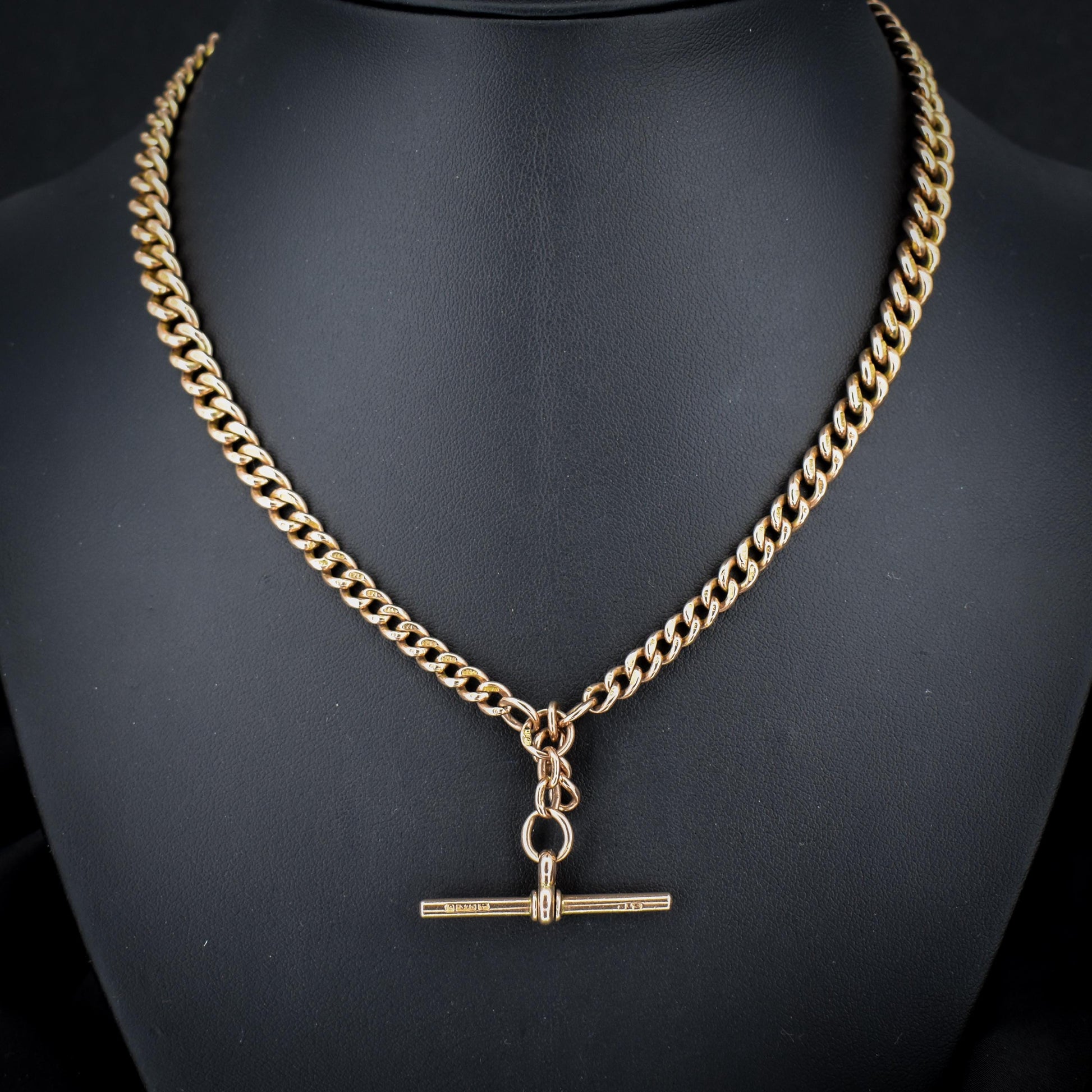 Antique 9ct Gold Curb Link Dog Clip Albert Watch Chain Necklace - 16"