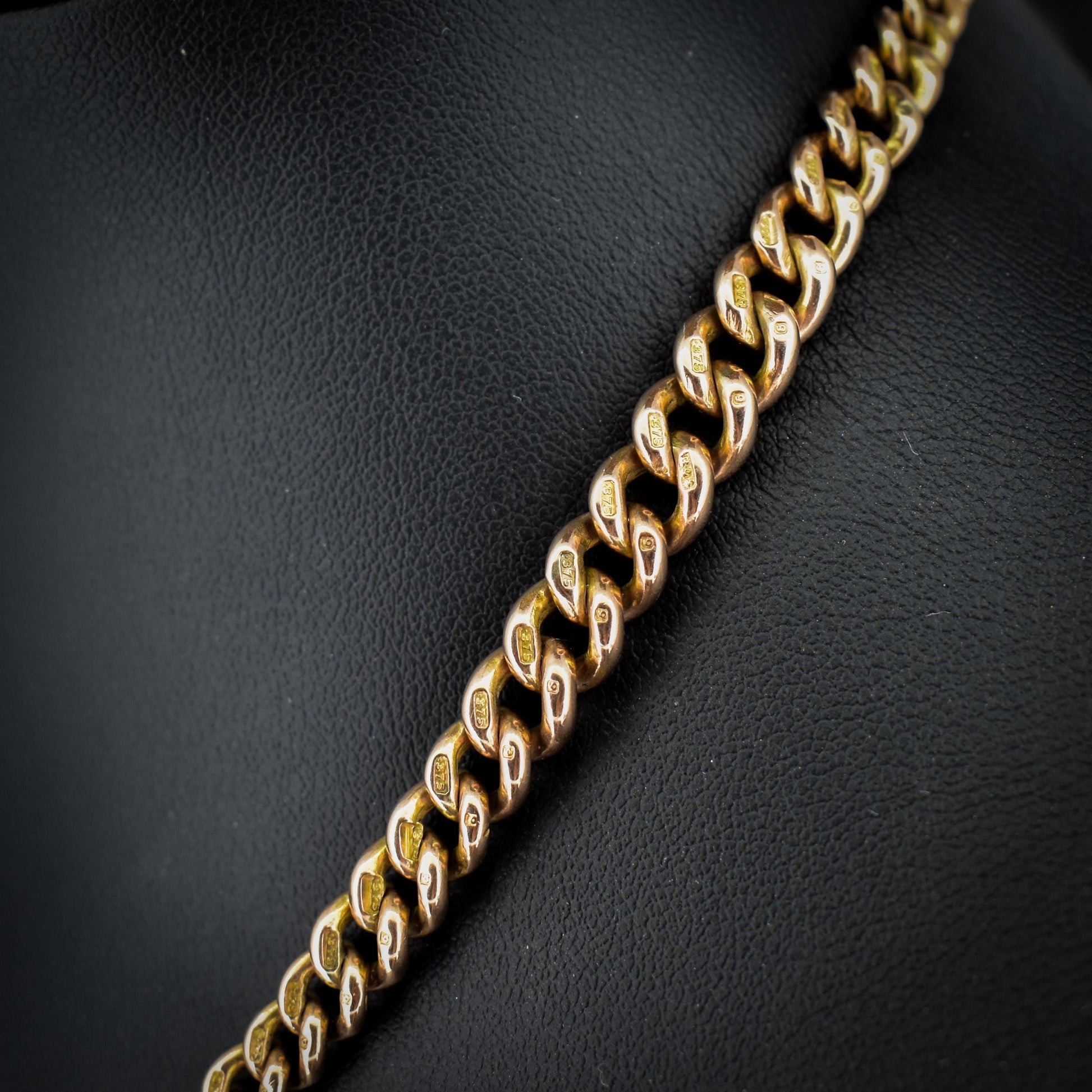 Antique 9ct Gold Curb Link Dog Clip Albert Watch Chain Necklace - 16"