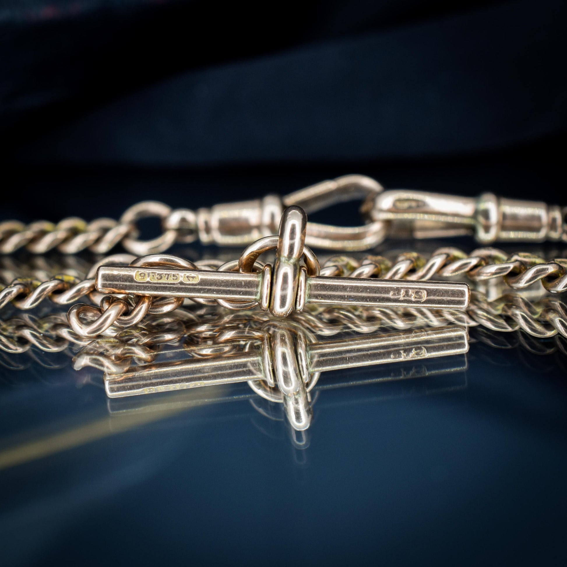 Antique 9ct Gold Curb Link Dog Clip Albert Watch Chain Necklace - 16"