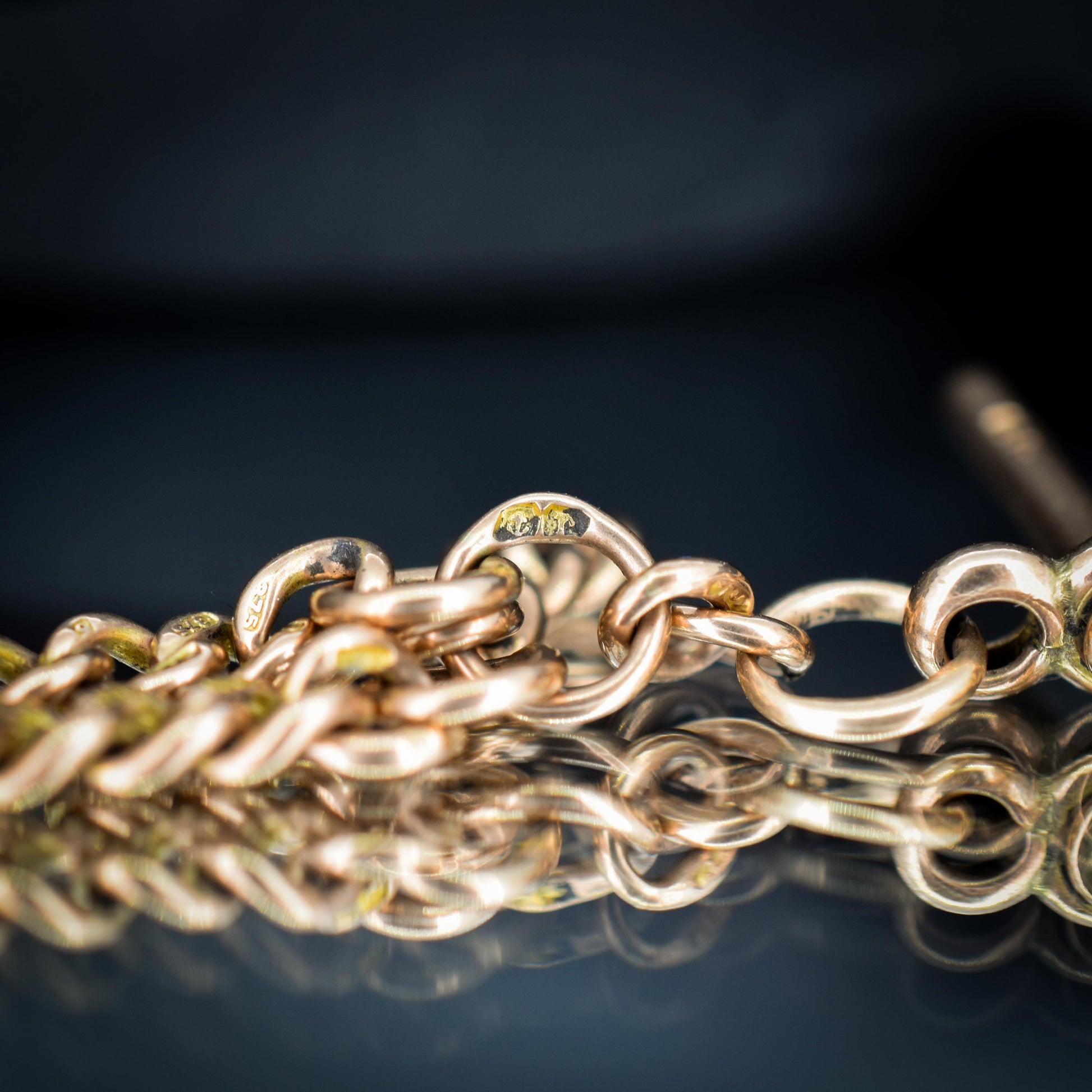 Antique 9ct Gold Curb Link Dog Clip Albert Watch Chain Necklace - 16"