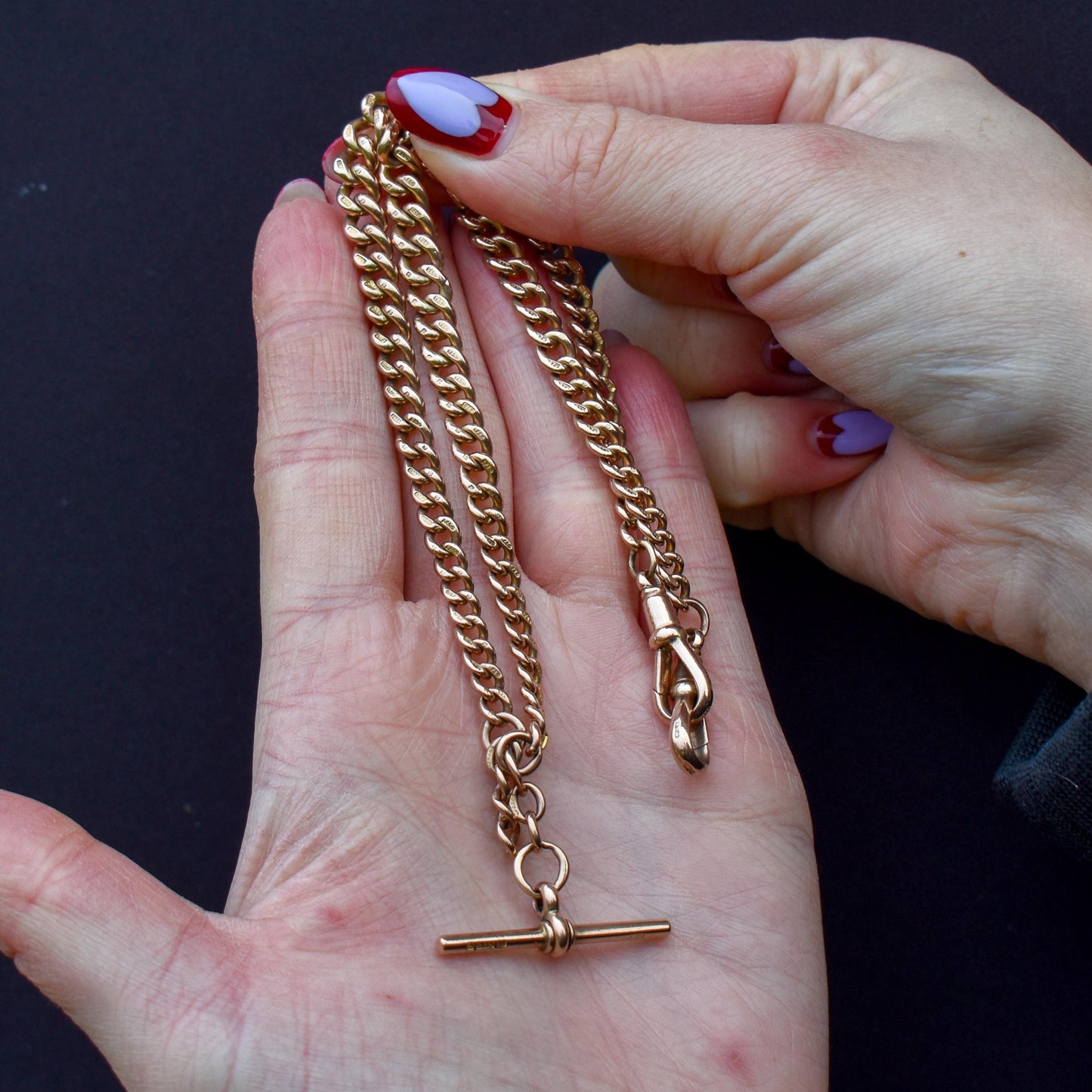 Antique 9ct Gold Curb Link Dog Clip Albert Watch Chain Necklace - 16"