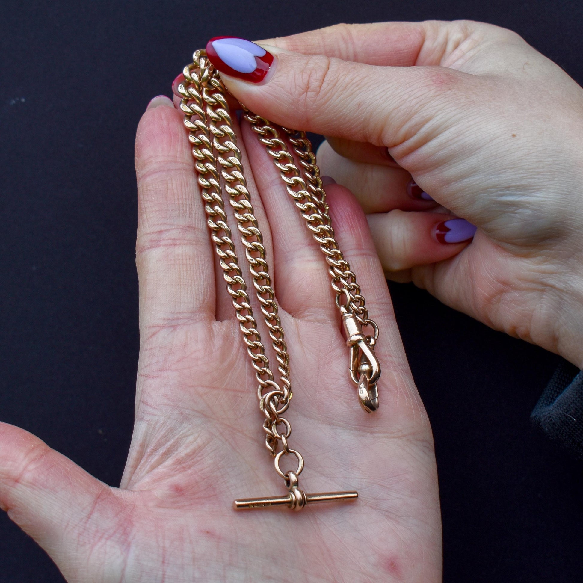 Antique 9ct Gold Curb Link Dog Clip Albert Watch Chain Necklace - 16"