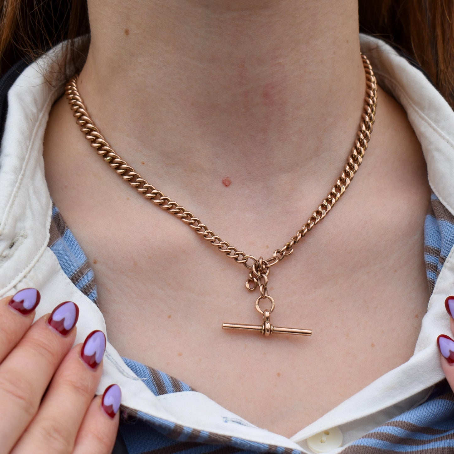 Antique 9ct Gold Curb Link Dog Clip Albert Watch Chain Necklace - 16"