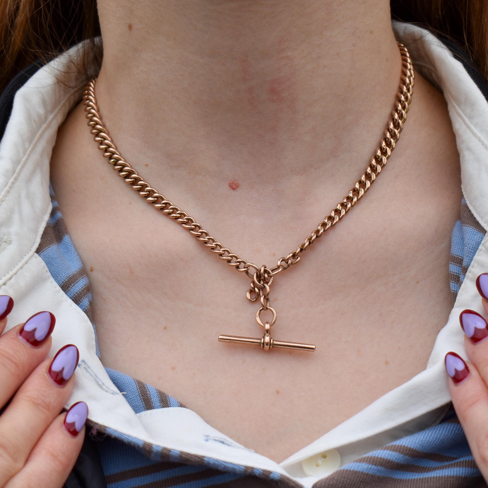 Antique 9ct Gold Curb Link Dog Clip Albert Watch Chain Necklace - 16"