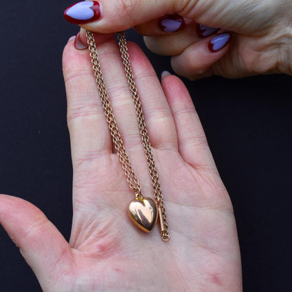 Antique 9ct Gold Heart Pendant Chain Necklace | 16"