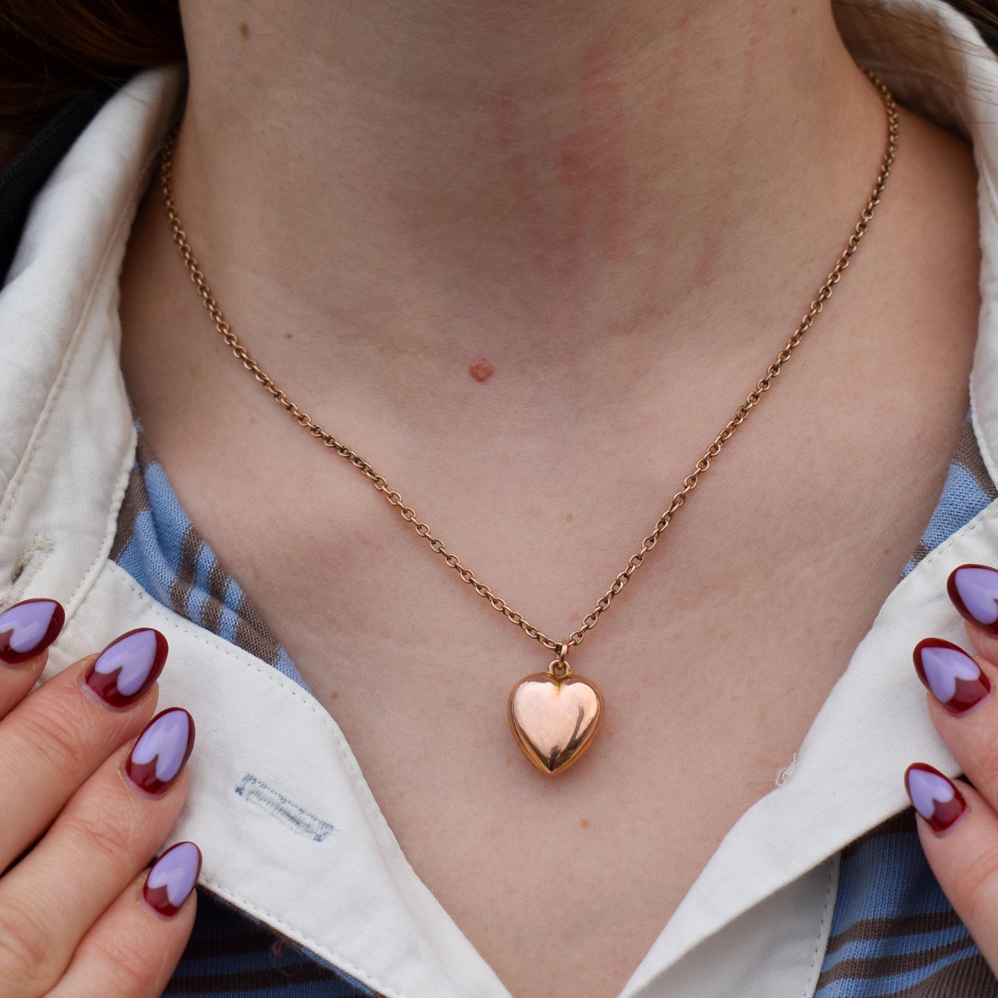 Antique 9ct Gold Heart Pendant Chain Necklace | 16"