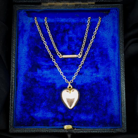 Antique 9ct Gold Heart Pendant Chain Necklace | 16"