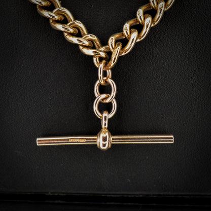 Vintage 17.75" 9ct Rose Gold Curb Link Double Albert Watch Chain Necklace